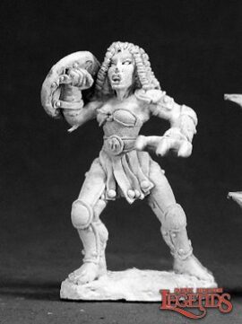 03067 Althea, Female Gladiator is a miniature model in 25mm heroic scale from the Reaper Dark Heaven Legends range. Sculpted by Werner Klocke.