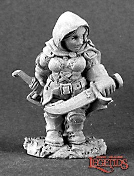 03125 Bailey Silverbell, Female Dwarf Rogue is a miniature model in 25mm heroic scale from the Reaper Dark Heaven Legends range. Sculpted by Werner Klocke.