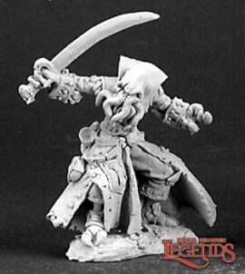 03135 B'thuhl, Bathalian Pirate is a miniature metal model in 25mm heroic scale from the Reaper Dark Heaven Legends range. Sculpted by Werner Klocke.