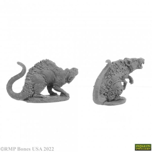 7035 : Barrow Rats (2). High quality plastic miniature suitable for wargaming and fantasy tabletop rpg games.