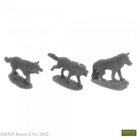 7038 : Wolf Pack (3). High quality plastic miniature suitable for wargaming and fantasy tabletop rpg games.
