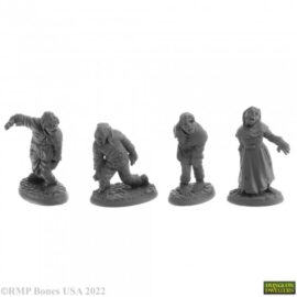 7055 : Zombies (4). High quality plastic miniature suitable for wargaming and fantasy tabletop rpg games.