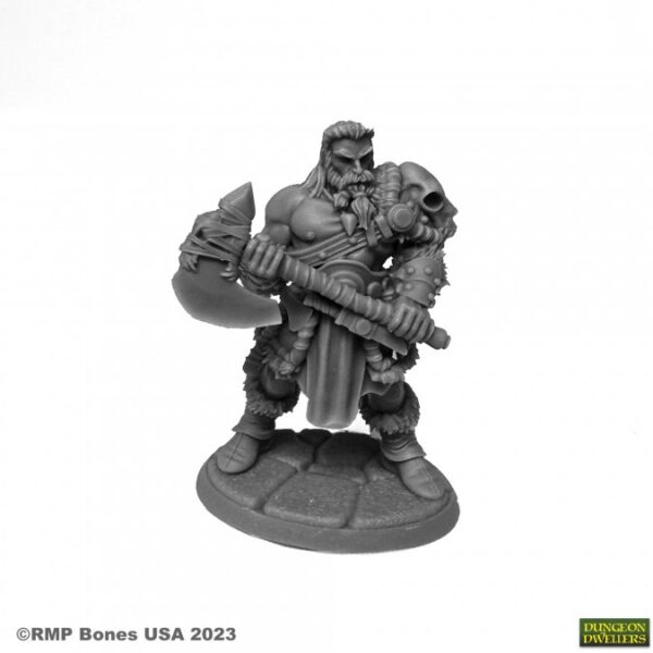 7095 : Kreed - Human Barbarian. High quality plastic miniature suitable for wargaming and fantasy tabletop rpg games.