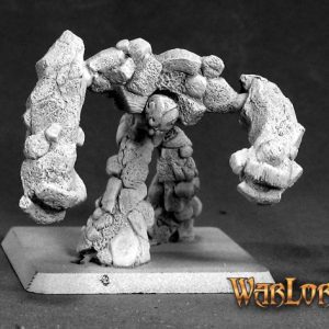 A lesser earth elemental advancing. It is roughly humaniod in shape but covered in lots of rocky lumps and bumps.