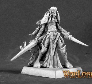 A male dark elf fighter standing still.