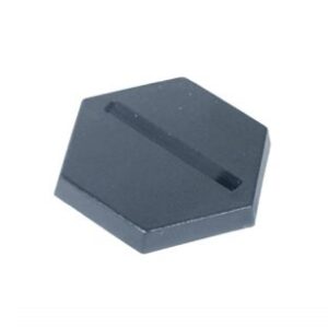 A 25mm hexagonal black plastic slotta base with a straight slot.