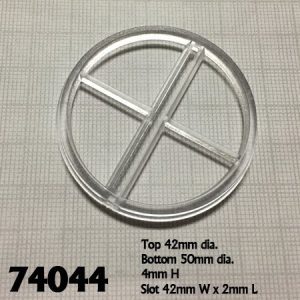 A two inch diameter transparent flight stand base.