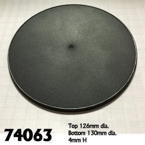 A 130mm round black plastic gaming base.