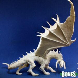 A large winged dragon. Unpainted plastic RPG tabletop gaming miniature.