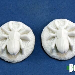 A large beetle standing on a circular base. Unpainted plastic RPG tabletop gaming miniature.