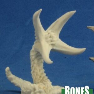 A coursely scales snake like body rising up to a large four taloned open maw. Unpainted plastic RPG tabletop gaming miniature.