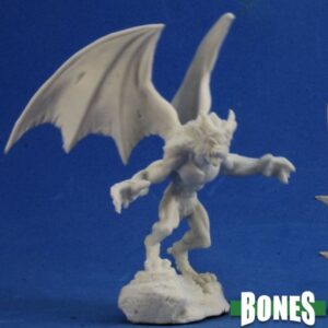 An anthropomorphic bat advancing upright with both arms outstretched. A pair a large bat like wings sprout from it's back. Unpainted plastic RPG tabletop gaming miniature.