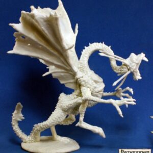 A winged jabberwock advancing. Unpainted plastic RPG tabletop gaming miniature.