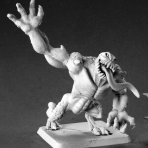 A grotesque demon advancing. It is humaniod in form but with massive arms and huge clawed hands. It's mouth is overly large with an long wriggling tongue coming from it.