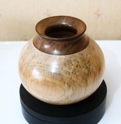 Sycamore & Walnut Hollow Form.  130mm diameter.
